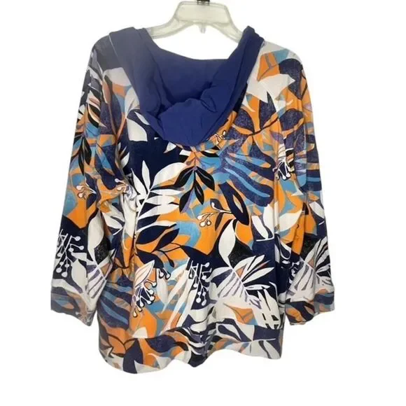 Zenergy By Chico's Blue Orange White Zip Hoodie Jacket Size 3 XL 16 Leaf Print - Picture 2 of 10